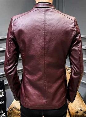 Autumn Faux Leather Suit Jackets Men Solid Motorcycle Long S
