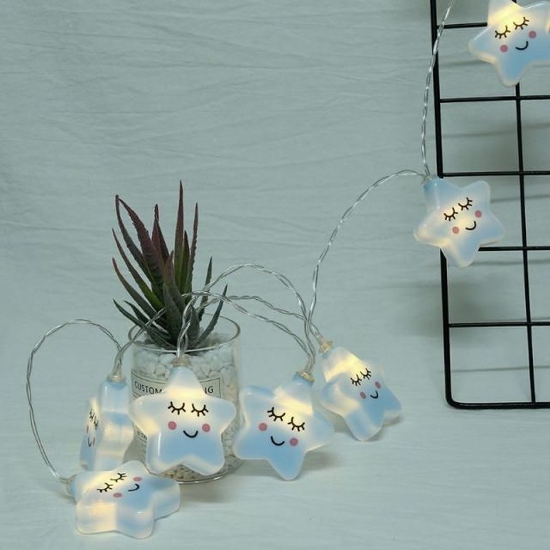 10 LED Smiley Stars Decorative String Lights Cute Night Lamp-图1