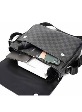 Luxury Brand Men's Shoulder/Crossbody Bag Leather Plaid