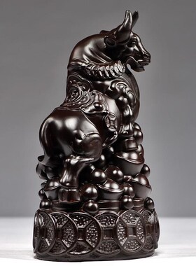 快速发货黑檀f木雕牛摆件华尔街生肖牛办公室实木质雕刻红木工艺