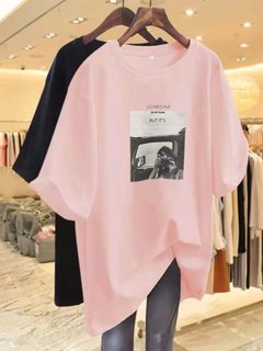 2-300jin jin is equal to 0.5kg fat sister plus size summer new round neck short-sleeved pure cotton mid-length women's bottoming t-shirt ins