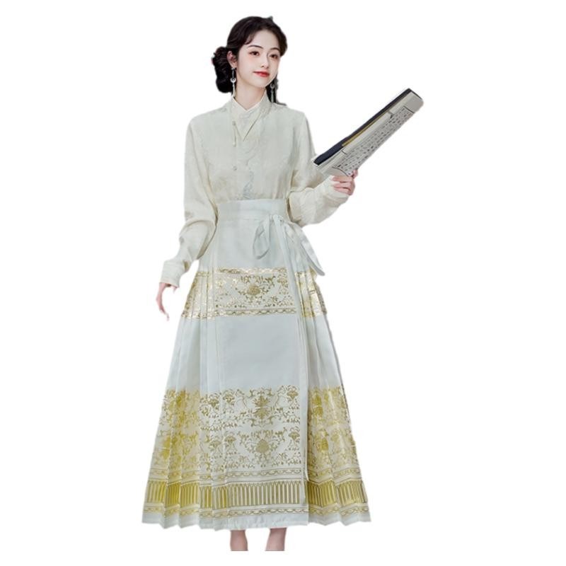 现货速发可以穿上班的汉服成人新中式国风马面裙套装2024新款日常 - 图3