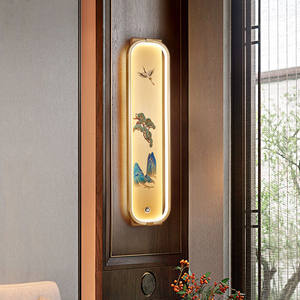 沙尔克新中式全铜壁灯创意珐琅彩客厅过道轻奢手工錾刻铜雕艺术卧