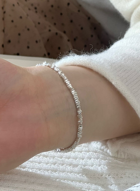 S925银碎银子手链女小众设计感蓝色滴油笑脸扣简约百搭叠戴手饰