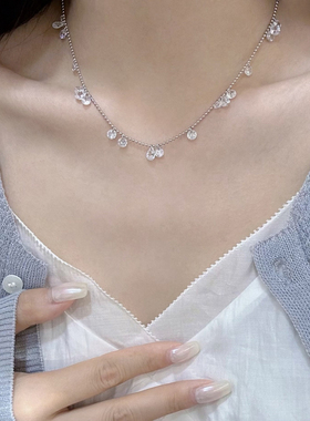 S925纯银碎钻水滴手链项链女精致满天星细链轻奢小众高级气质套装