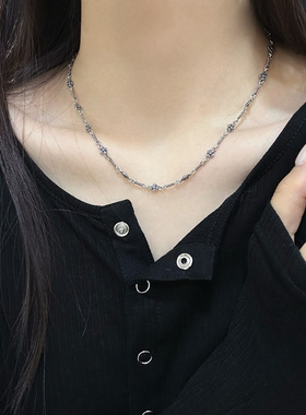 S925纯银十字花手链项链女复古做旧甜酷小众轻奢高级感朋克风套装