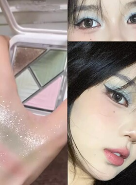 夏日蓝色眼影口袋眼影盘大地奶茶珠哑光平价辣妹粉绿色拼图新款女