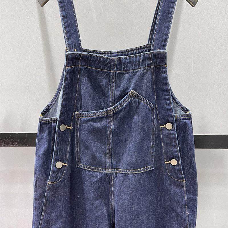 深蓝色减龄牛仔背带裤女新款宽松显瘦时尚休闲洋气直筒连体哈伦裤,淘宝优惠券,粉丝福利购,淘宝优惠卷