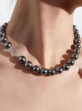 chomelkinsey倪妮同款大溪地黑珍珠项链轻奢高级感锁骨颈链毛衣链