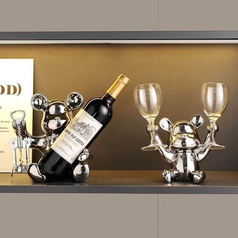 轻奢高档暴力熊红酒架客厅电视柜酒柜餐边柜家居装饰品摆件乔迁礼,淘宝优惠券,粉丝福利购,淘宝优惠卷