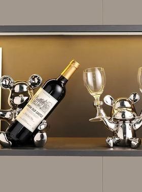 轻奢高档暴力熊红酒架客厅电视柜酒柜餐边柜家居装饰品摆件乔迁礼