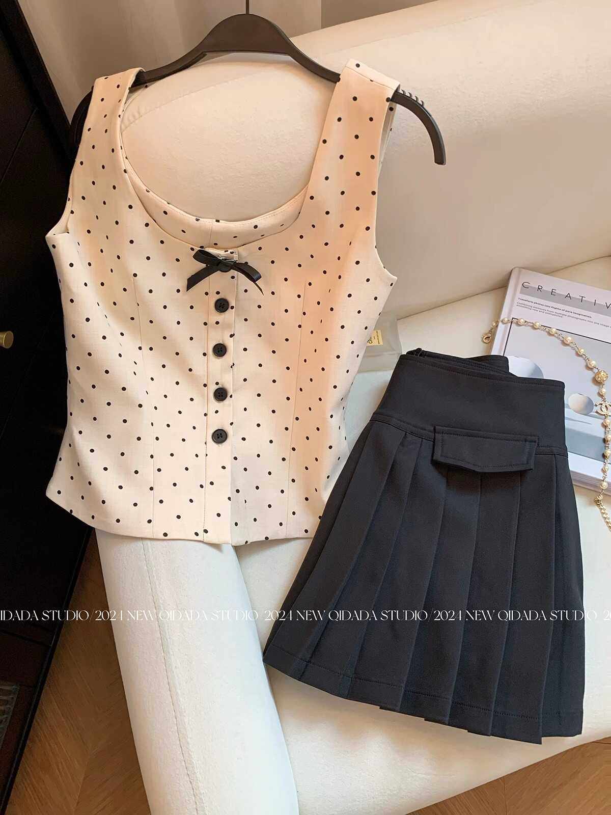 夏季小香风吊带上衣百褶裙套装夏季高级感小个子时尚洋气减龄显瘦,淘宝优惠券,粉丝福利购,淘宝优惠卷