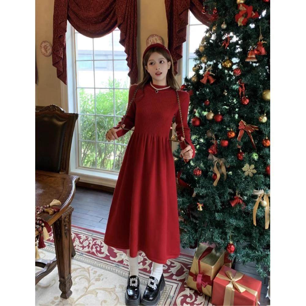 针织裙子打底内搭长袖连衣裙女秋冬季2024年新款过膝纯色a字长裙,淘宝优惠券,粉丝福利购,淘宝优惠卷