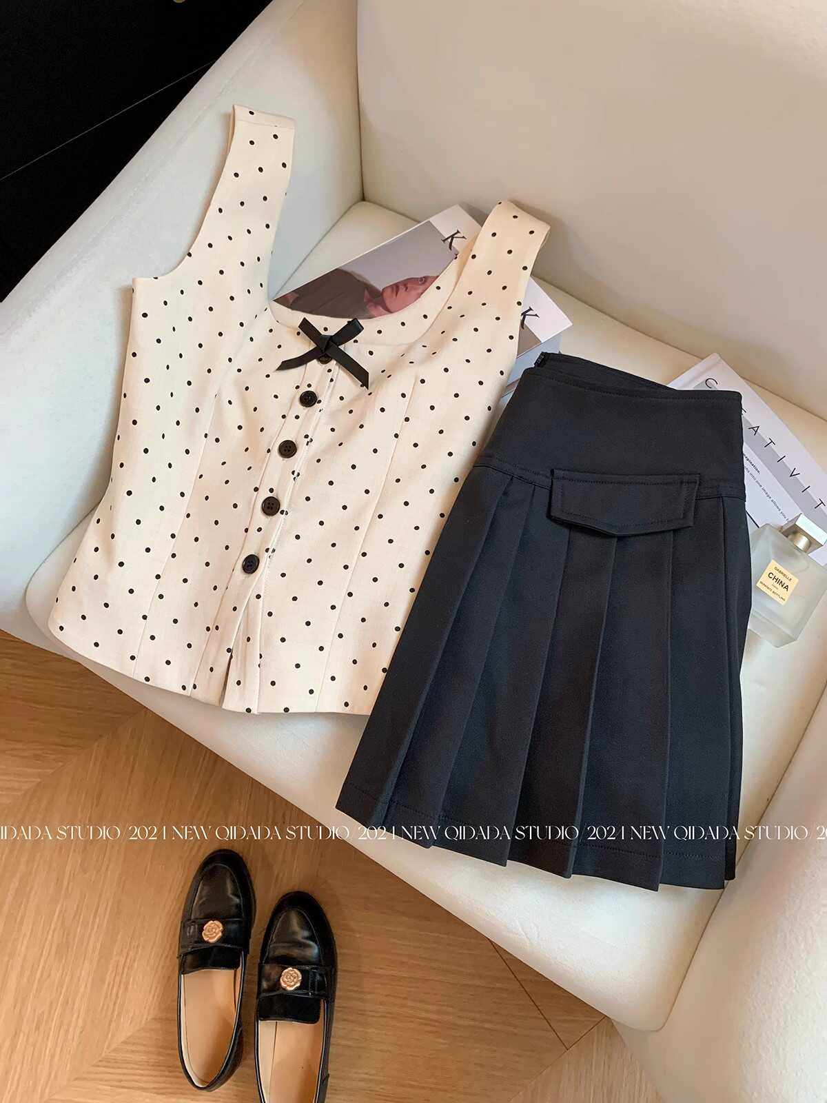 夏季小香风吊带上衣百褶裙套装夏季高级感小个子时尚洋气减龄显瘦,淘宝优惠券,粉丝福利购,淘宝优惠卷