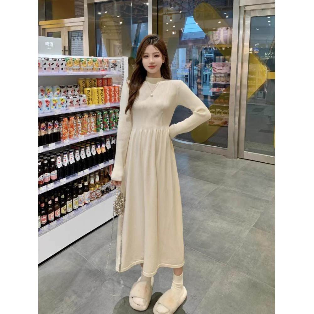 针织裙子打底内搭长袖连衣裙女秋冬季2024年新款过膝纯色a字长裙,淘宝优惠券,粉丝福利购,淘宝优惠卷