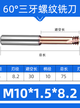 60度螺纹铣刀单牙三牙M1-M24公制钢用涂层不锈钢专用钨钢合金牙刀
