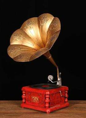 欧式复古老式手摇留声机唱片机模型装饰摆件婚礼摆件道具店铺装饰