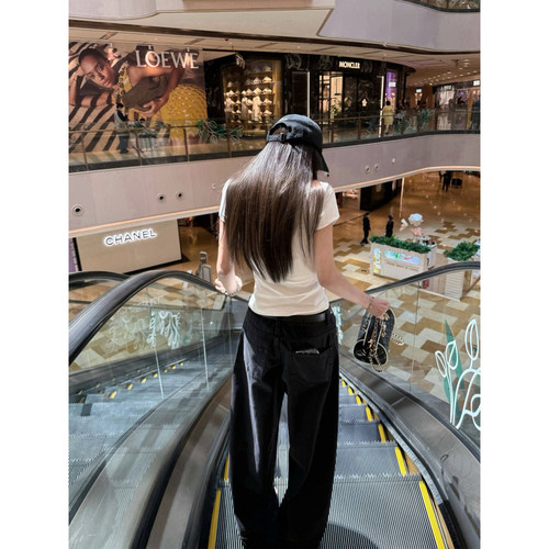 LIL CHER 店主私服薄款水洗黑柔软显瘦松弛弯刀牛仔裤长裤女春夏 - 图0