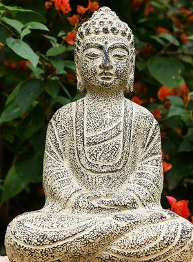 L庭院佛头像茶室禅意摆件新中式玄关鱼缸鱼池假山造景佛首户外景