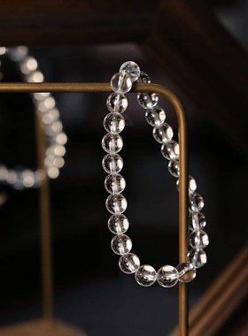 10A天然白水晶手链女男手串情侣手持项链毛衣链水晶三圈念珠正品