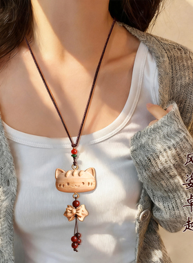 招财猫毛衣链女士长款吊坠猫猫