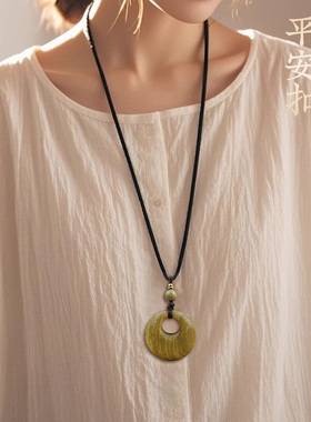 复古风绿檀木平安扣吊坠