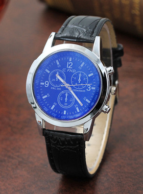 Men's waterproof watch quartz watch蓝光玻璃假三眼皮