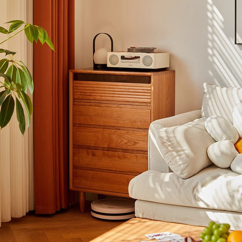 北欧实木樱桃木五斗柜复古日式客厅餐边抽屉柜卧室储物收纳柜子 - 图1