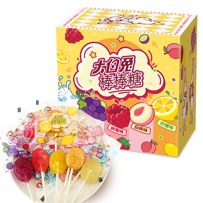 大白兔棒棒糖约28支盒装六一儿童节糖果礼物传统散装水果糖零食