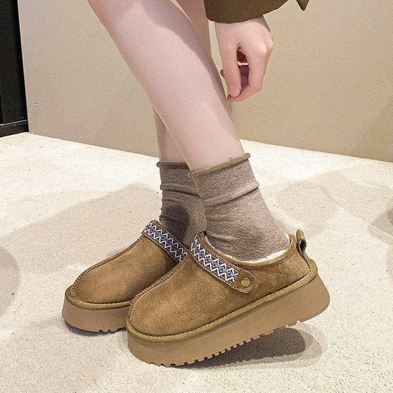 厚底加绒勃肯鞋包头半拖女冬季外穿2025新款一脚蹬棉鞋雪地靴34码,淘宝优惠券,粉丝福利购,淘宝优惠卷