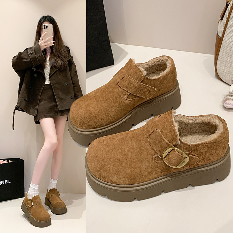 厚底加绒豆豆勃肯鞋女2025新款冬季一脚蹬乐福棉鞋毛毛雪地靴34码,淘宝优惠券,粉丝福利购,淘宝优惠卷