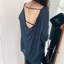 Summer thin style hooded sunscreen t-shirt with a small crowd of lazy wind and casual sexy open-back blouses suit