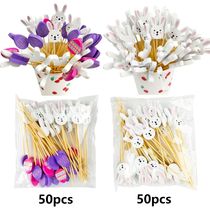 50 100Pcs Easter Disposable Bamboo Skewers Rabbit Easter Eggg