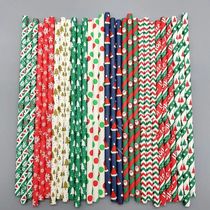 10pcs Christmas Disposable Straw Red Green Xmas Ree Snowflak