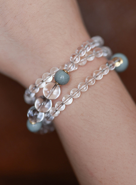 汝瓷白水晶手串原创文玩汝窑手串中式手链纯天然白水晶手串[浮光]