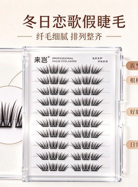 冬日恋歌小薄片假睫毛绝美狐眼分段式单簇柔软卷翘自然仿真新手