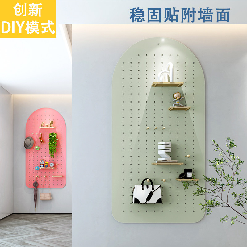 Perforated board custom solid wood entrance wall display wooden bookshelf decorative wall storage hanging board wall storage