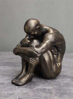 新中式树脂人物站牛上抱膝人卧室书房电视柜桌面家居软装饰品摆件