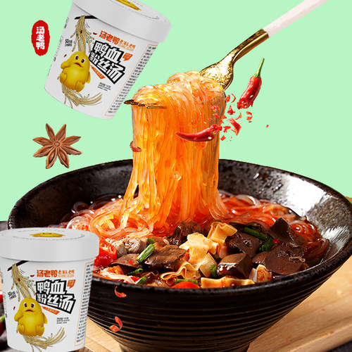 汤老鸭鸭血粉丝汤桶装老鸭汤鸭杂心鸭肠网红零食夜宵零食方便粉丝 - 图0