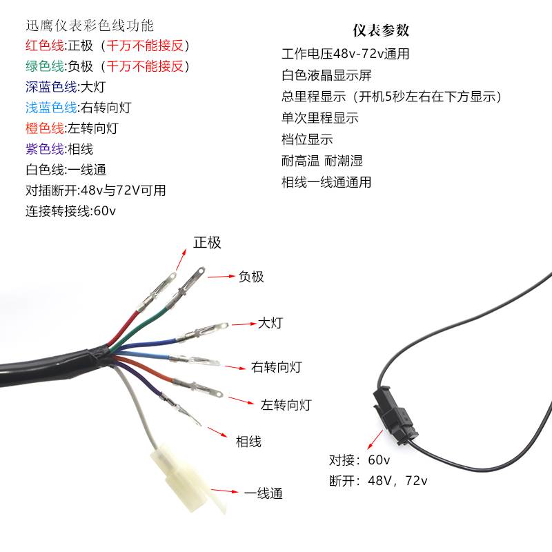 新款迅鹰电动车仪表盘液晶显示屏48V60V72v里程表聚英高清LED电压