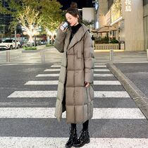 LSSY long with a knee down jacket for women 2023 Winter fit new high-end fashion thickened 90 white duck suede hat jacket
