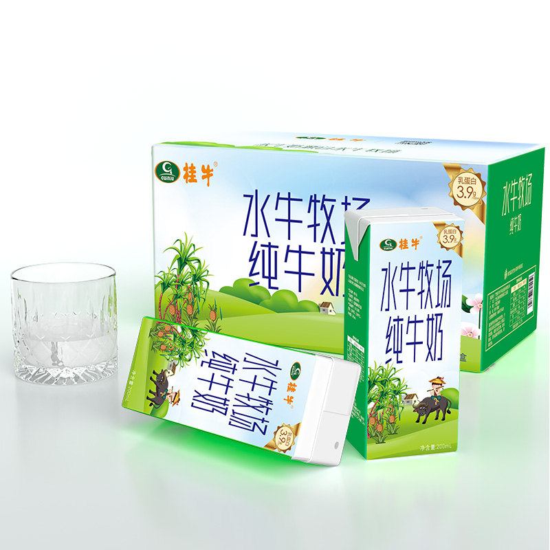 桂牛水牛奶纯牛奶高钙营养200ml*10盒儿童学生牛奶3.9g优质乳蛋白 - 图0