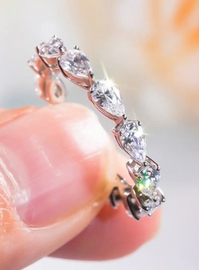 莫桑石满钻水滴戒指叠带