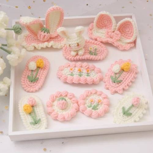 可爱兔子发夹胸针DIY手工编织材料包新手钩织解闷自制礼物牛奶棉 - 图0