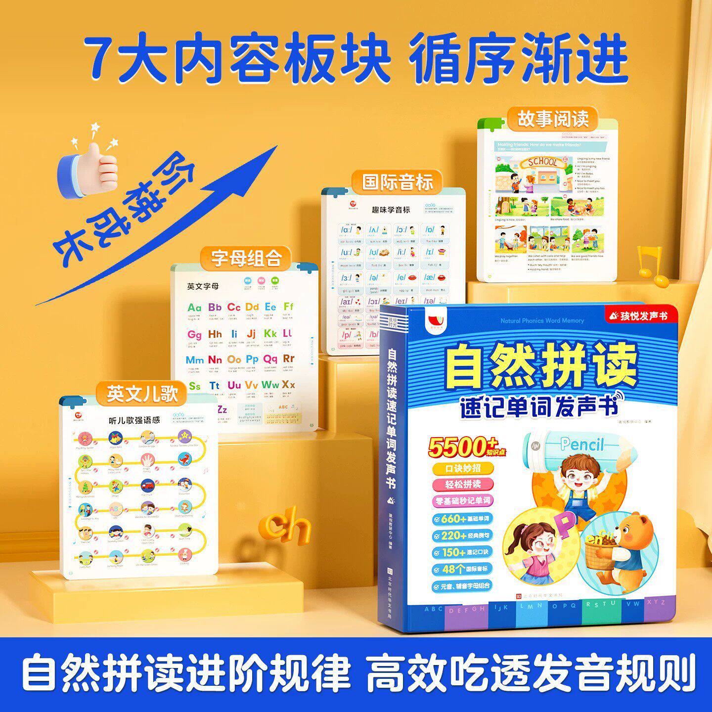 英语音标和自然拼读教材同步点读发声书英语语法书入门自学零基础小学生英文字母英标发音表启蒙绘本有声书籍学习机单词速记背神器