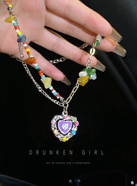 春日物语~彩色爱心串珠项链女夏2024年新款潮配饰轻奢小众锁骨链