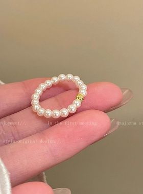 轻奢~小众蝴蝶结仿珍珠戒指串珠