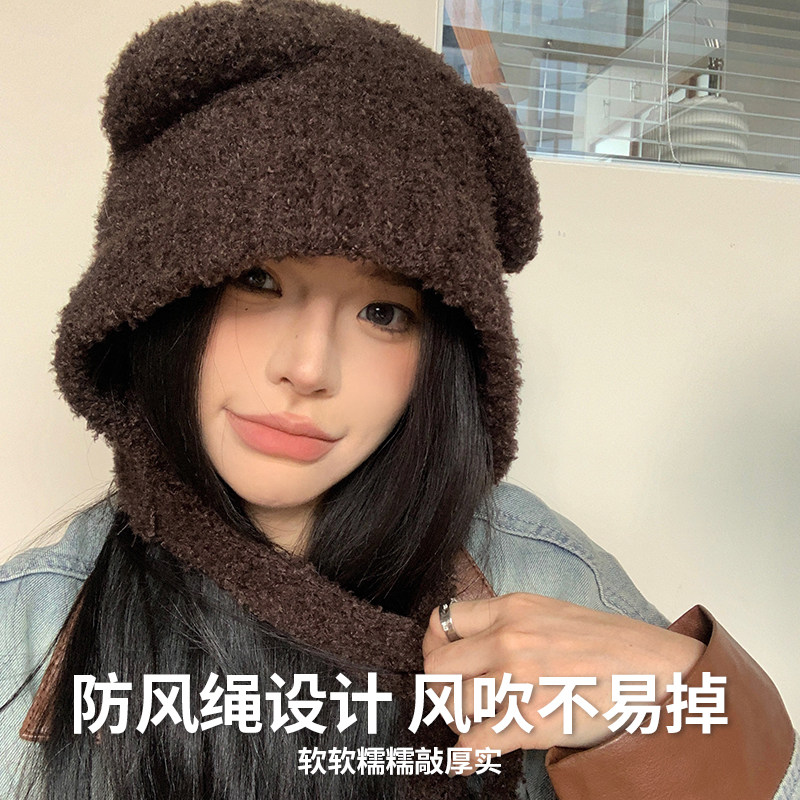 大头大脸可爱小熊帽子女士冬季灰色毛线帽显脸小大头围针织包头帽,淘宝优惠券,粉丝福利购,淘宝优惠卷