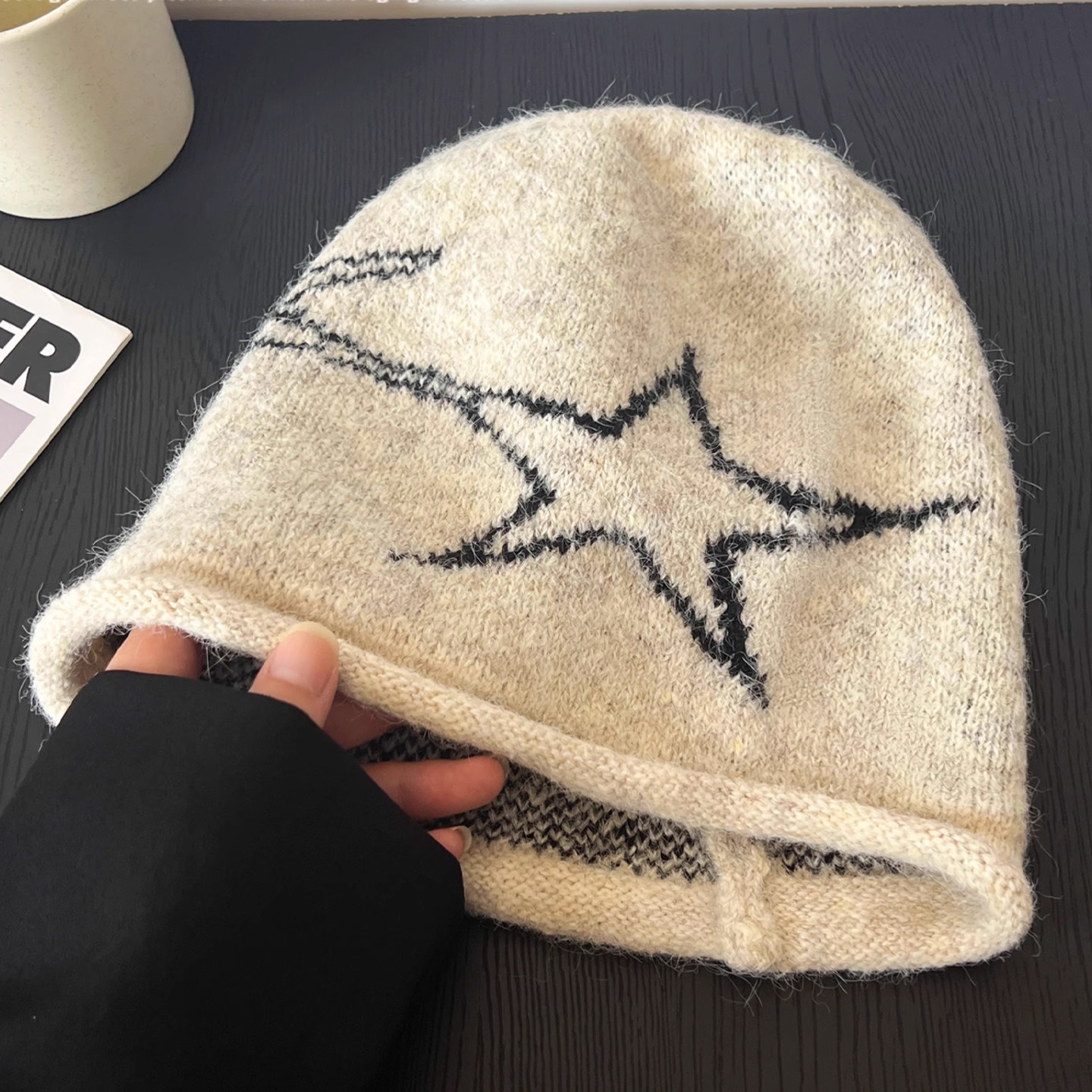 美式复古卷边针织堆堆帽大头围显脸小冷帽女款2025新款百搭毛线帽,淘宝优惠券,粉丝福利购,淘宝优惠卷