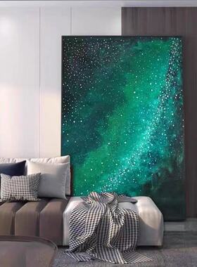 大芬村纯手绘油画绿色星河客厅装饰画现代立体肌理画北欧风餐厅卧